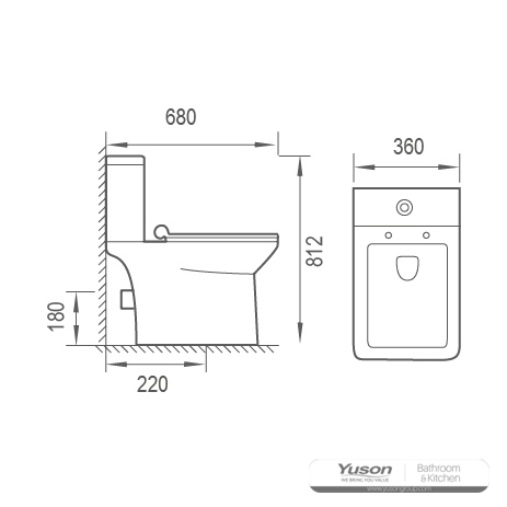 YS22296	2-piece Rimless ceramic toilet, P-trap washdown toilet;