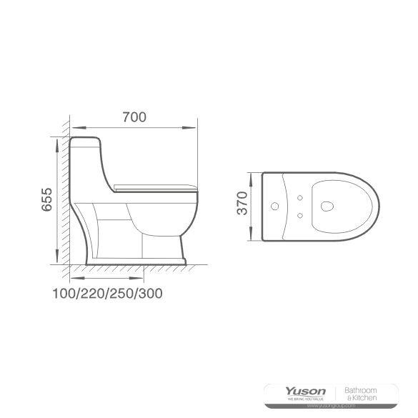 YS24258	One piece ceramic toilet, siphonic;