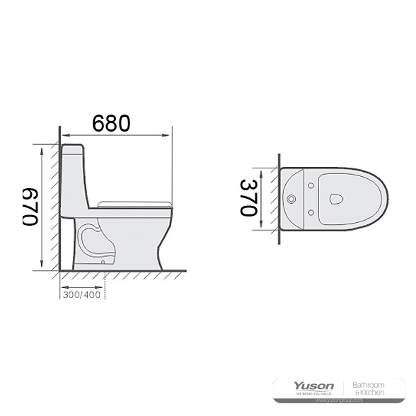 YS24259	One piece ceramic toilet, siphonic;