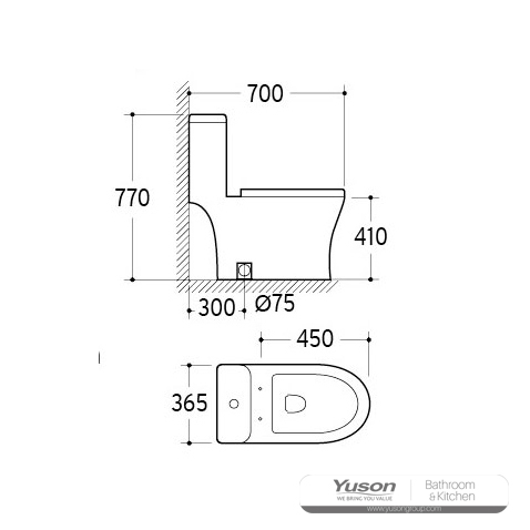 YS24282	One piece ceramic toilet, siphonic;