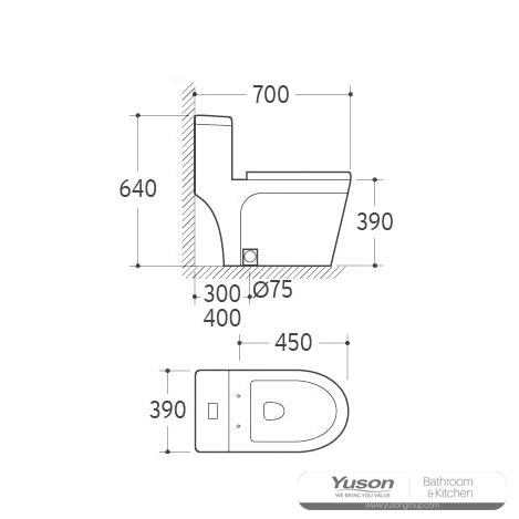 YS24286	One piece ceramic toilet, siphonic;