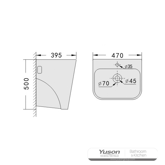YS26634	Ceramic wall mounted basin, one piece totem basin;