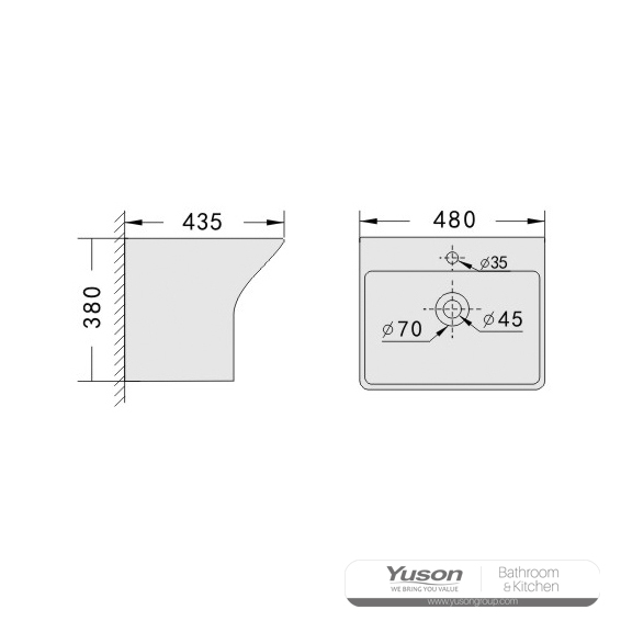 YS26635	Ceramic wall mounted basin, one piece totem basin;