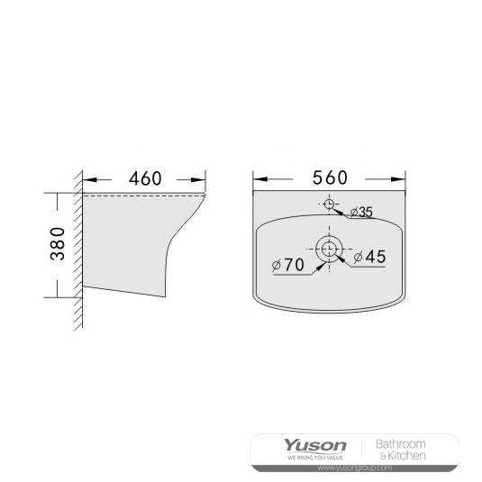 YS26636	Ceramic wall mounted basin, one piece totem basin;
