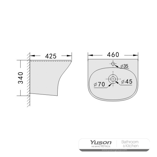YS26637	Ceramic wall mounted basin, one piece totem basin;