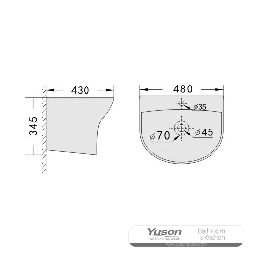 YS26638	Ceramic wall mounted basin, one piece totem basin;