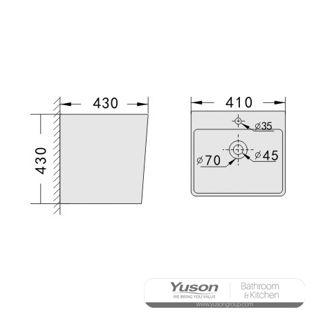 YS26640	Ceramic wall mounted basin, one piece totem basin;