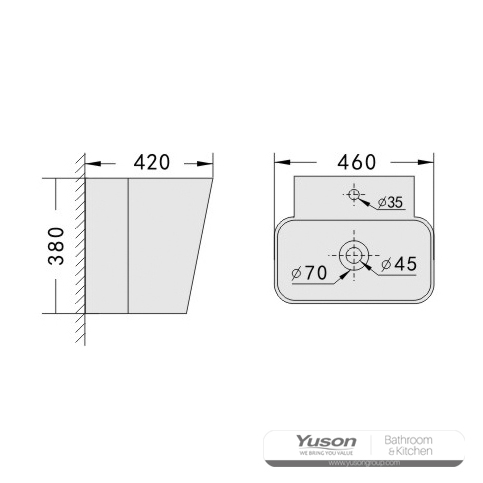 YS26641	Ceramic wall mounted basin, one piece totem basin;