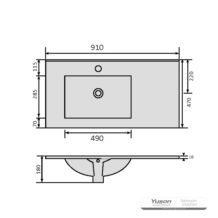 YS27286B-90R	Matt black glazed ceramic cabinet basin, vanity basin, lavatory sink