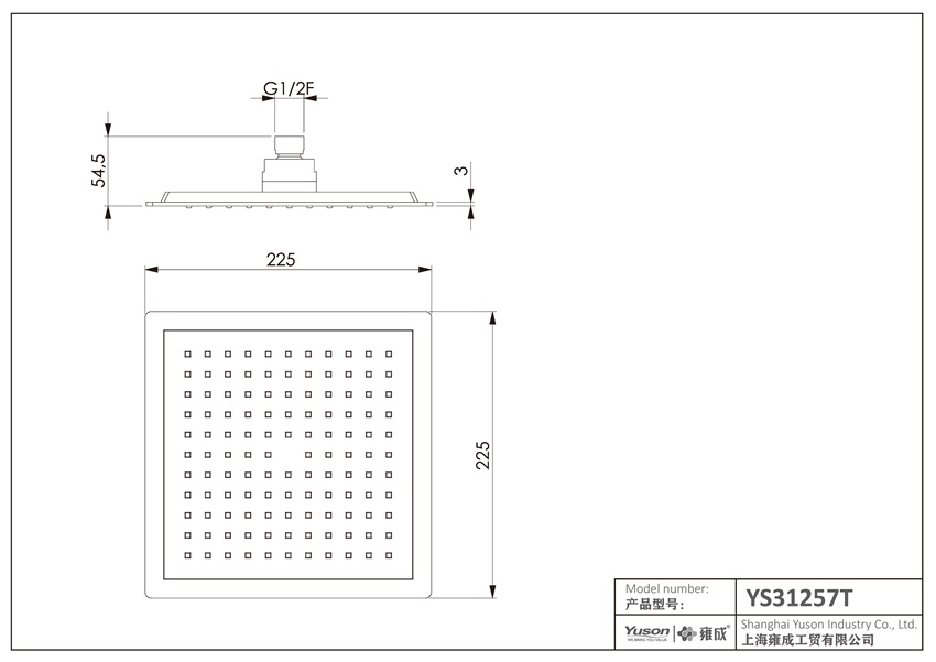 YS31257T	ABS shower head, rain shower head, ACS certified;