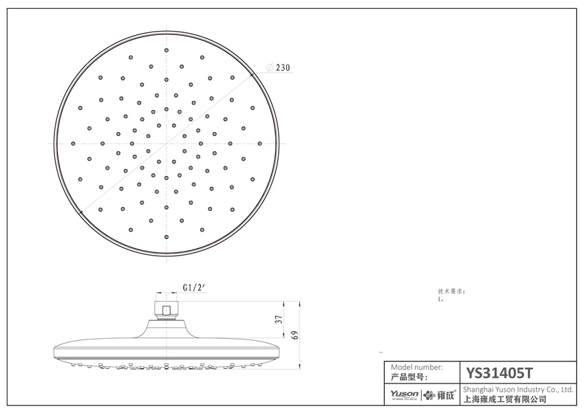 YS31405T	ABS shower head, rain shower head;