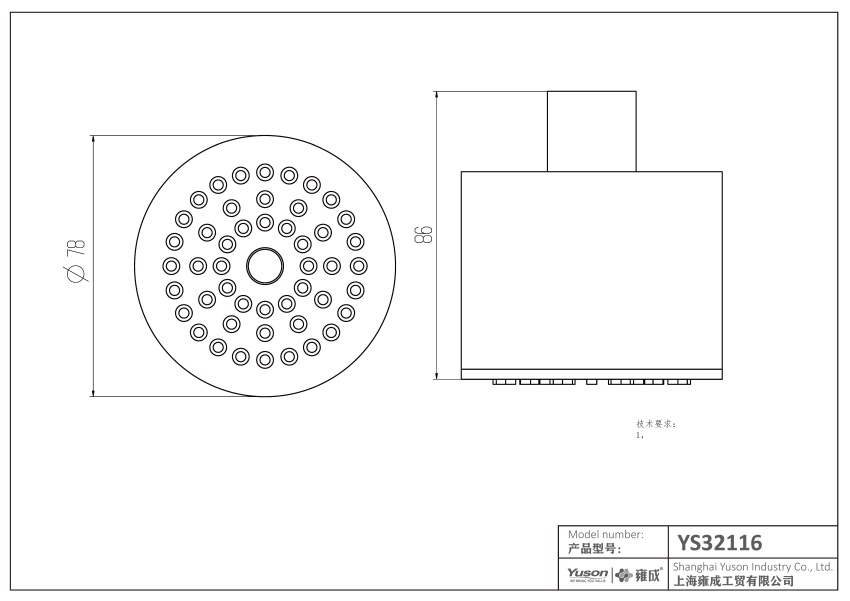 YS32116T	ABS shower head, rain shower head;