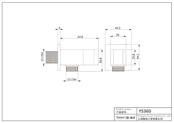 YS360	Brass water inlet, wall shower connector;