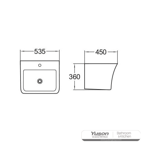 YS26642	Ceramic wall mounted basin, one piece totem basin;