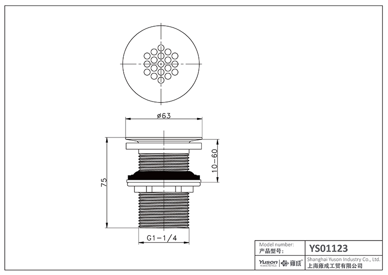 YS01123	Pop-up waste, free waste drain;
