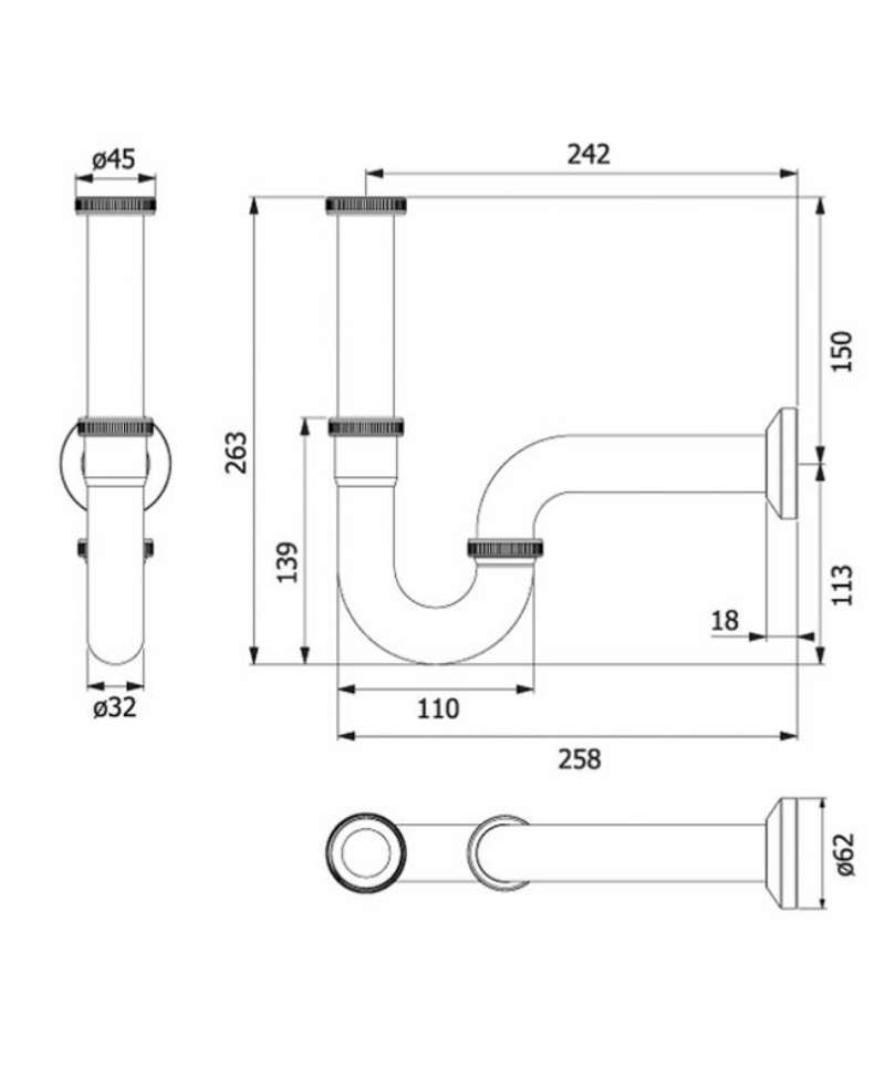 YS01311	P trap for vessel sinks, Siphon for basin;