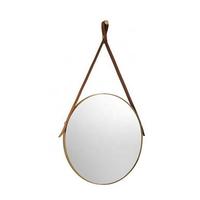 YS57142	Wall-hung LED Bathroom mirror, brass frame mirror with leather belt