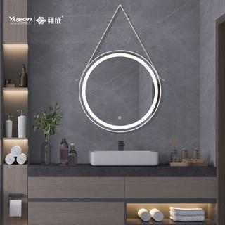 YS57142	Wall-hung LED Bathroom mirror, brass frame mirror with leather belt