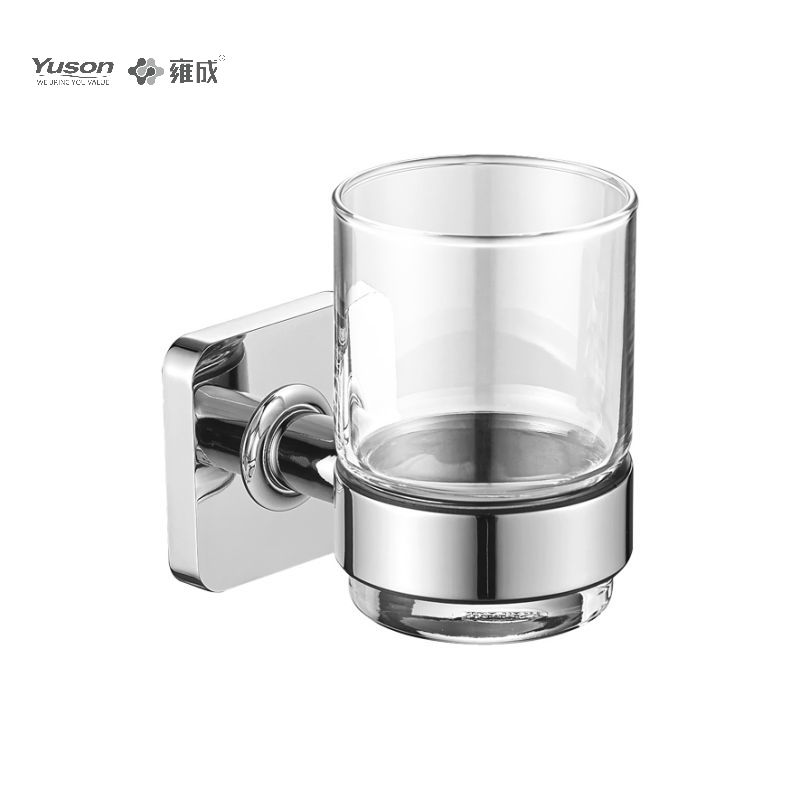 10184 Sleek Bathroom accessories, Tumbler holder, Wall- mounted, Brass Tumbler holder and Glass cup, square wall mount (Series 10100)