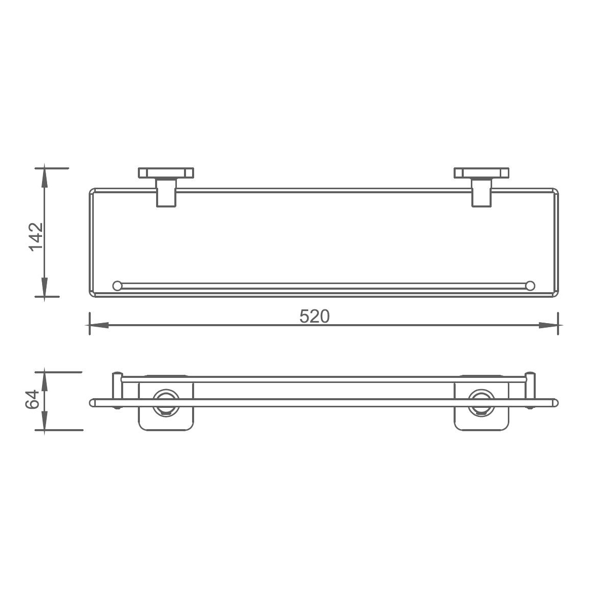 10187 Sleek Bathroom accessories, Towel shelves, Wall- mounted, Glass shelf, square wall mount (Series 10100)